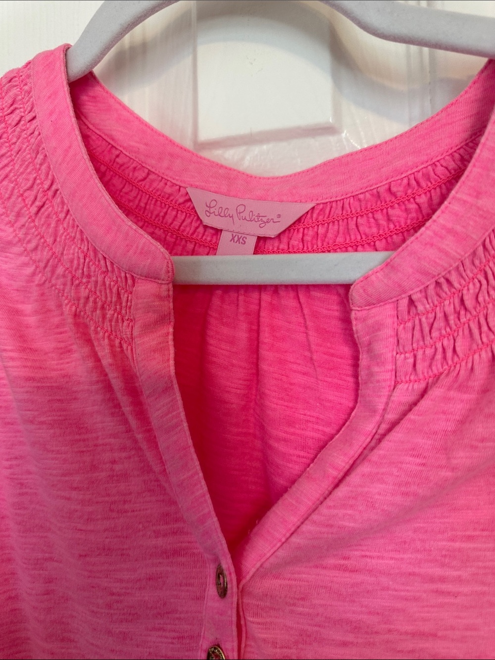 Lilly Pulitzer Hot Pink Smocked Henley Button-Front Top